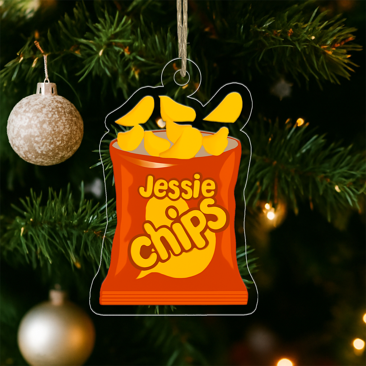 Personalized Chips Snack Ornament, Custom Gift for Food Lovers, Funny Snack Lover Ornament, Unique Holiday Gift, Custom Christmas Ornament