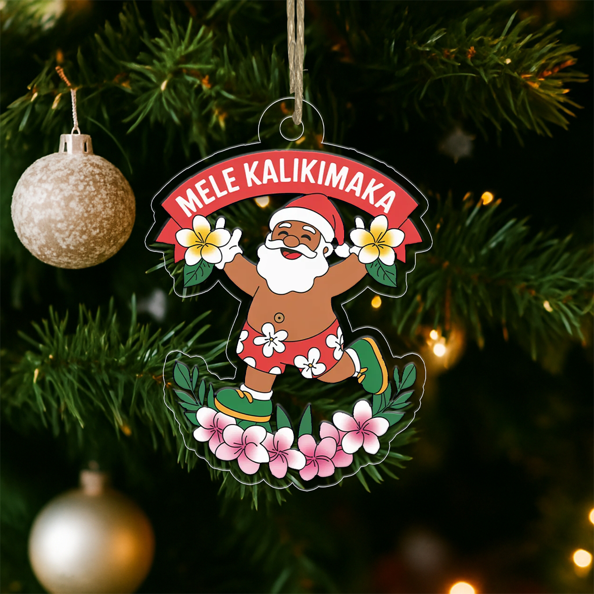 Hawaii Acrylic Ornament Aloha Santa Christmas Plumeria 1