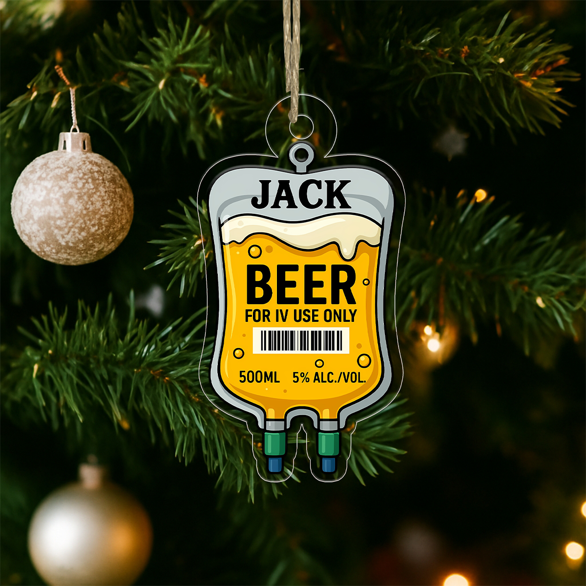 Personalized Funny Beer Bag Ornament, Custom Beer Lover Christmas Ornament,Gift for Beer Drinkers, Holiday Party Decoration, Unique Keepsake