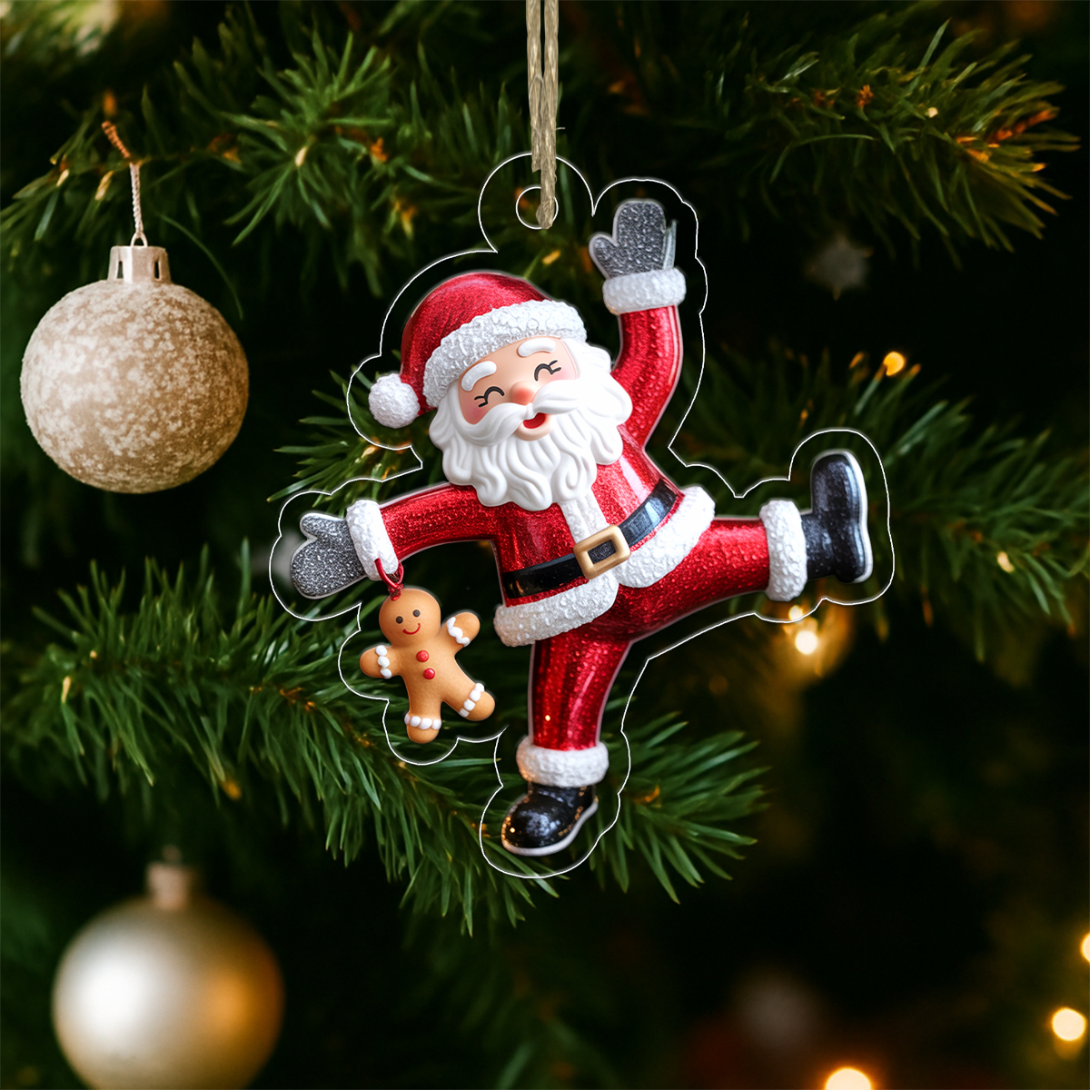 Personalized Santa Claus with Gingerbread Men Acrylic Ornament Christmas Gift