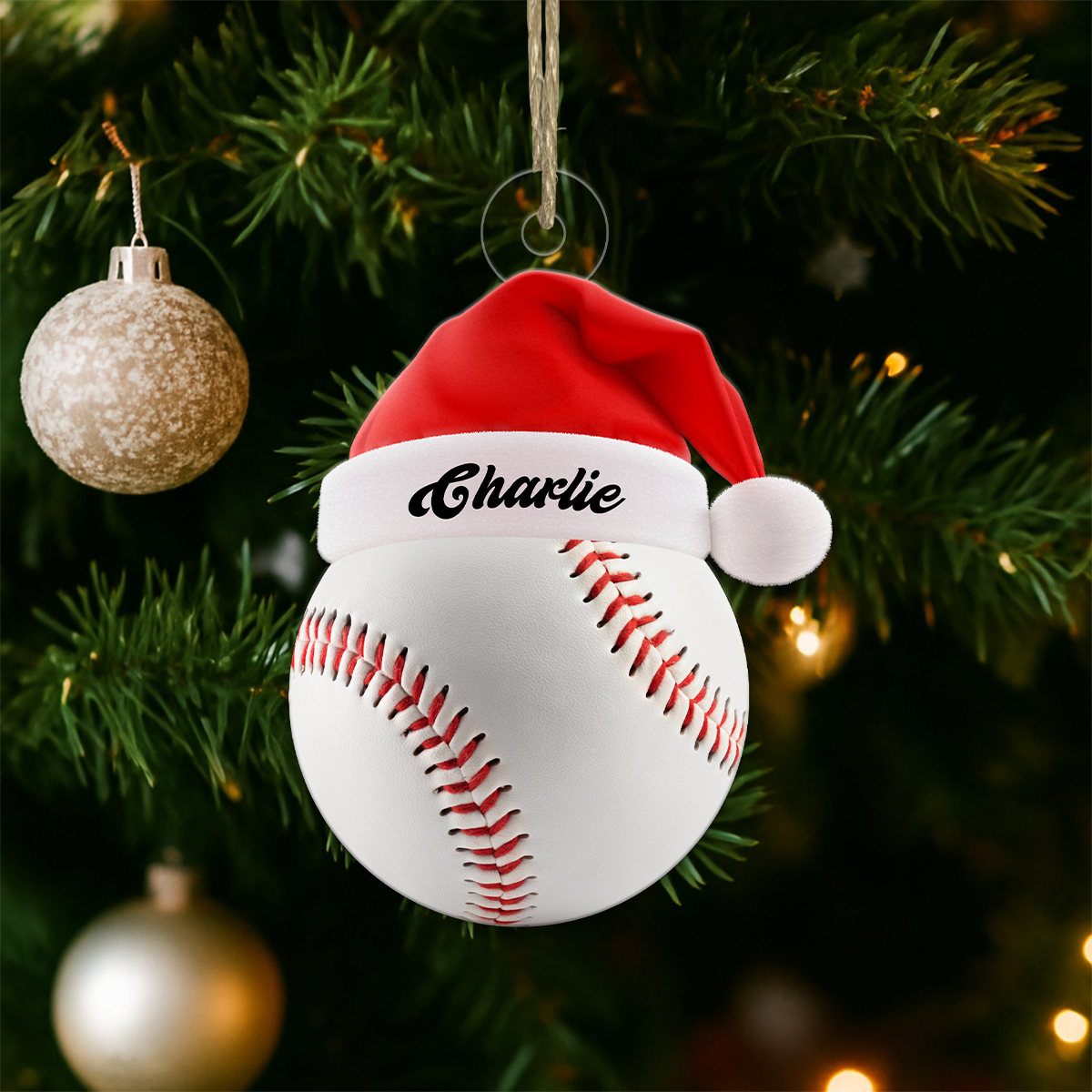 Custom Name Santa Baseball Acrylic Ornament Christmas Gift