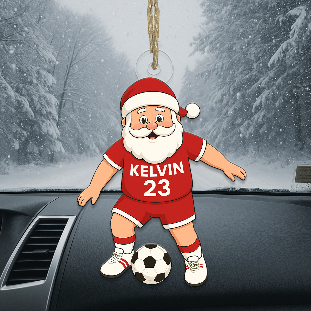 Custom Name Santa Soccer Player Acrylic Ornament Christmas Gift