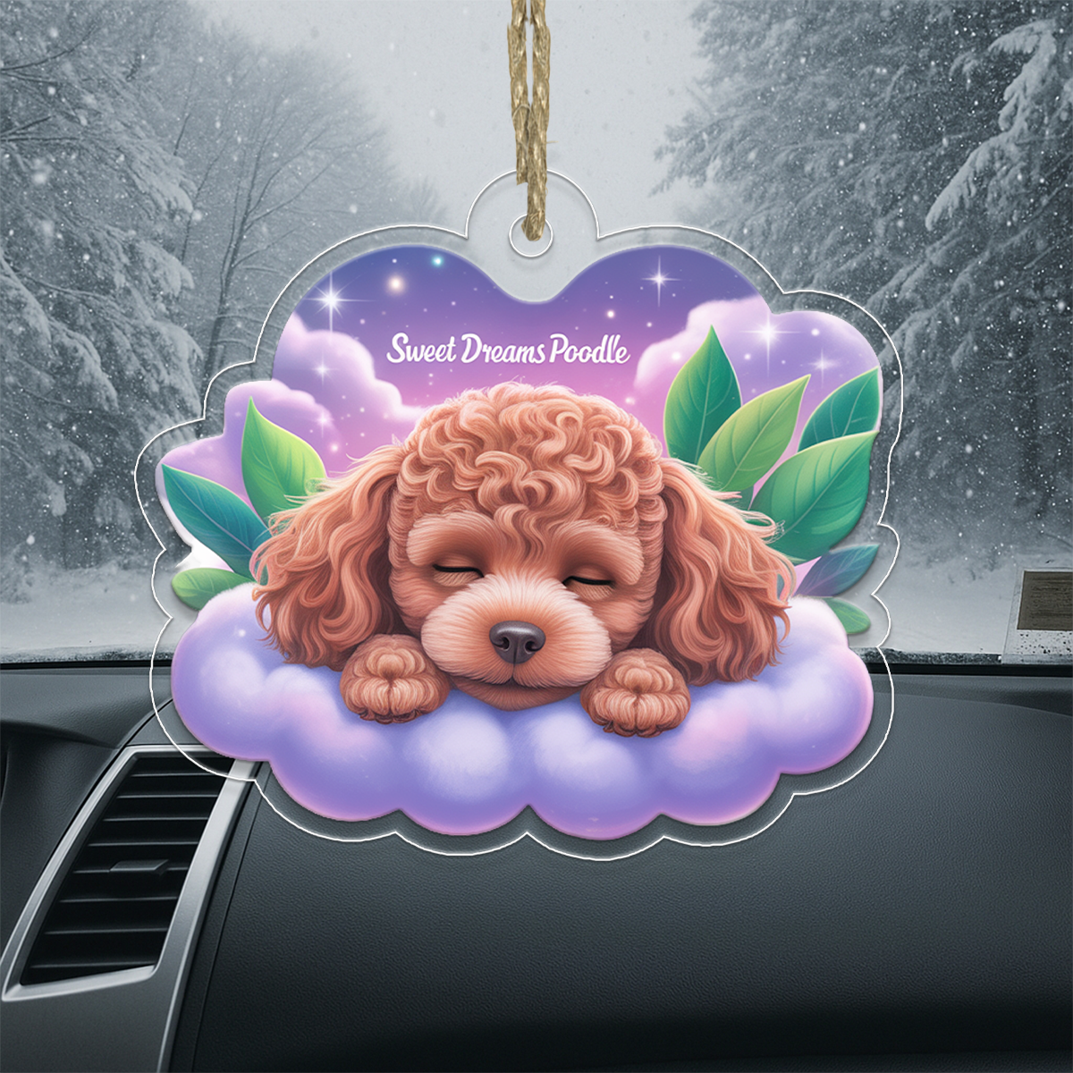 Poodle Sleep On Fallen Leaves Acrylic Ornaments2