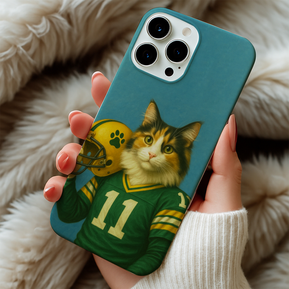 Custom Cat Photo Football Player Phone Case
