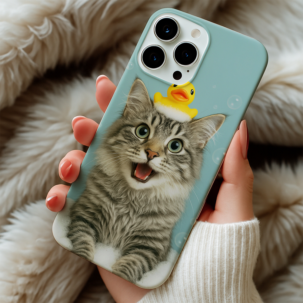 Custom Photo Cat In Bathtub With Duck Toy Phone Case