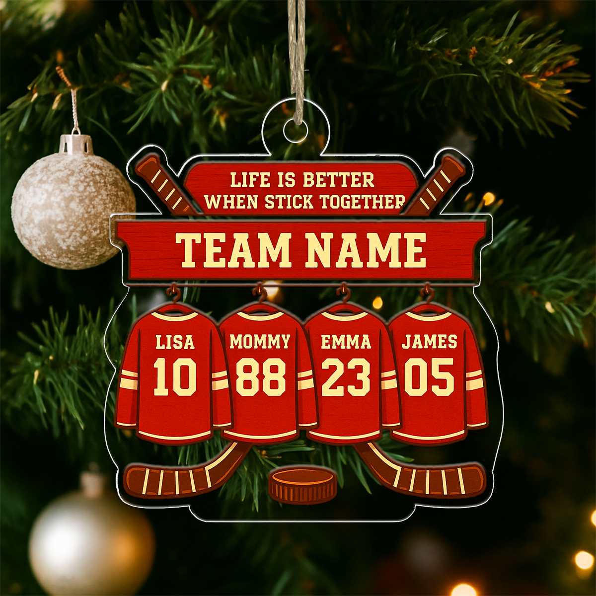 Custom Name Hockey Player Team Acrylic Ornament Christmas Gift