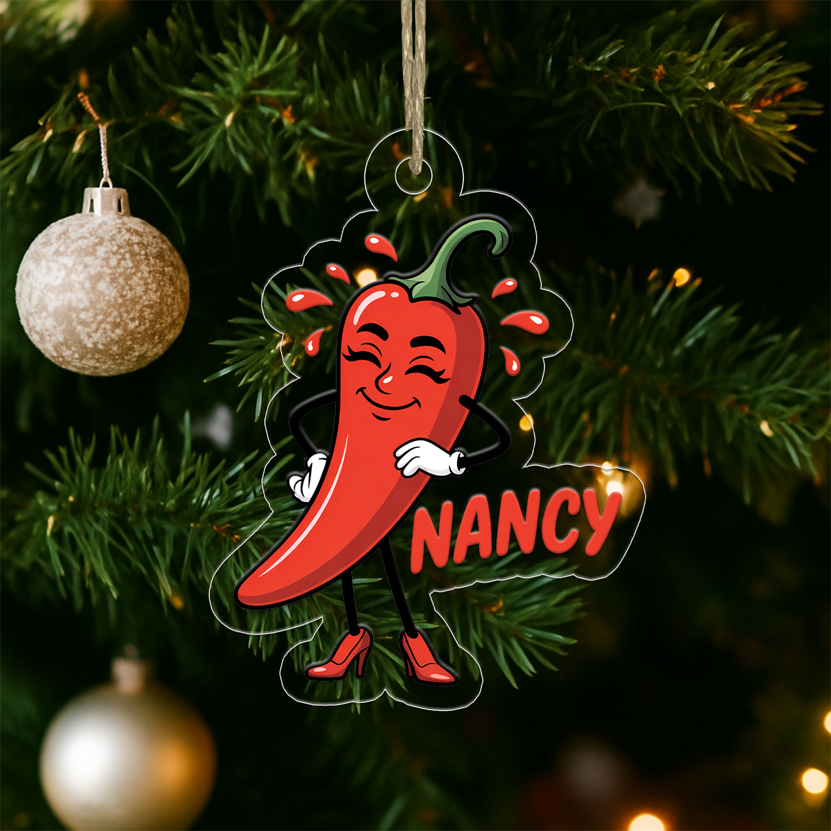 Personalized Spicy Hot Chili Pepper Ornament, Custom Gift for Food Lovers, Funny Hot Chili Ornament, Custom Holiday Ornament