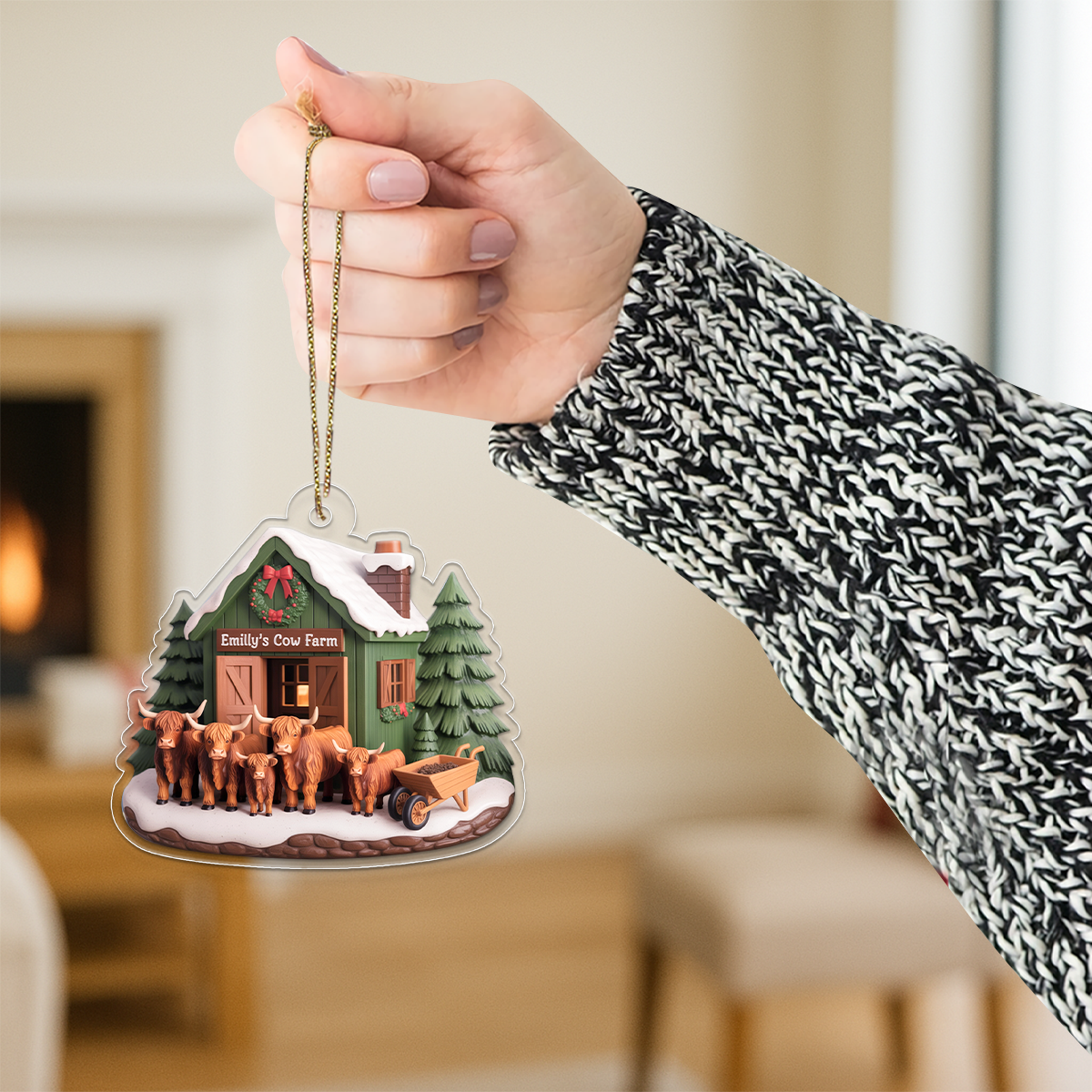 Highland Cow Farm Acrylic Ornament