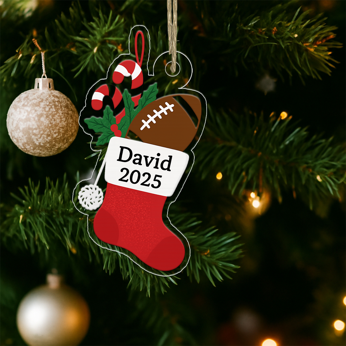 Custom Name Football Sock Xmas Acrylic Ornament Christmas Gift