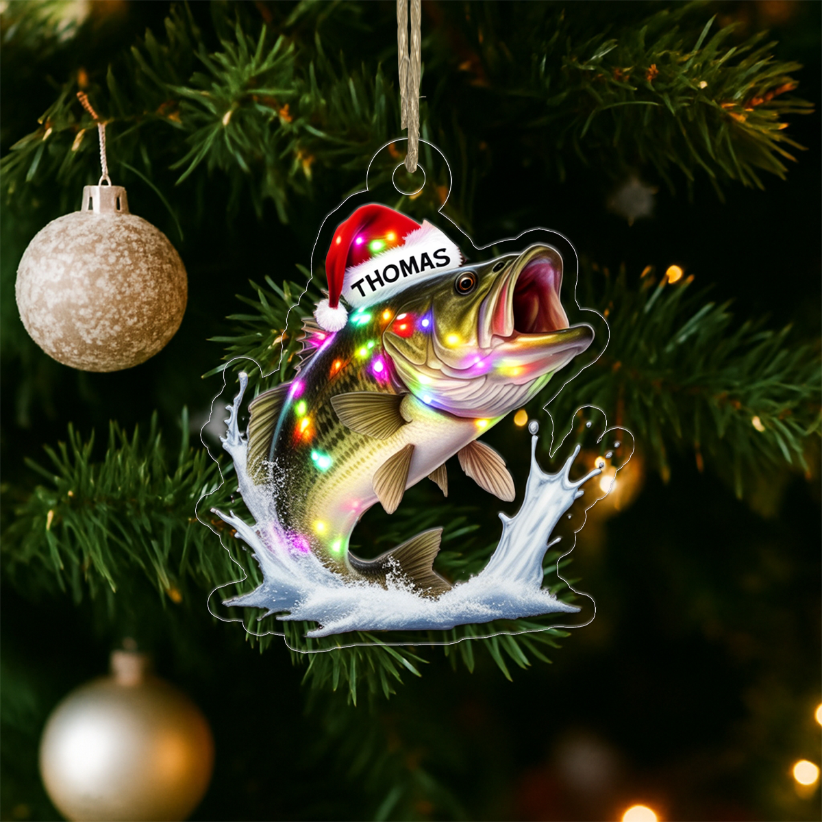 Custom Name Bass Fishing Xmas Acrylic Ornament Christmas Gift