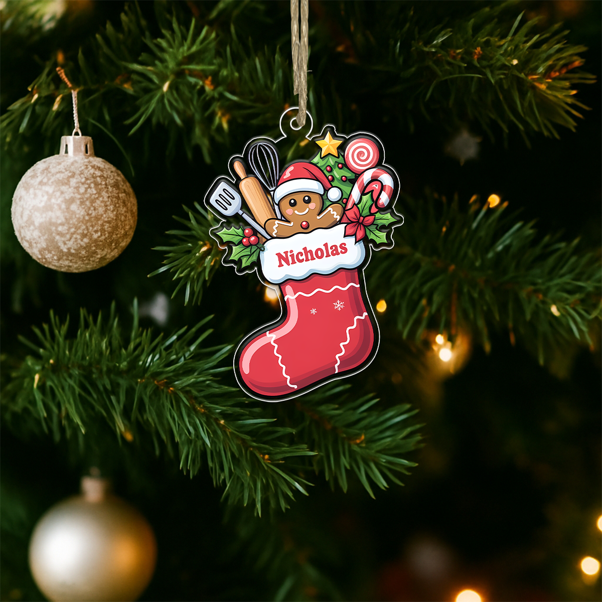 Cooking Hub Christmas Stocking With Utensils Acrylic Ornament Christmas Gift