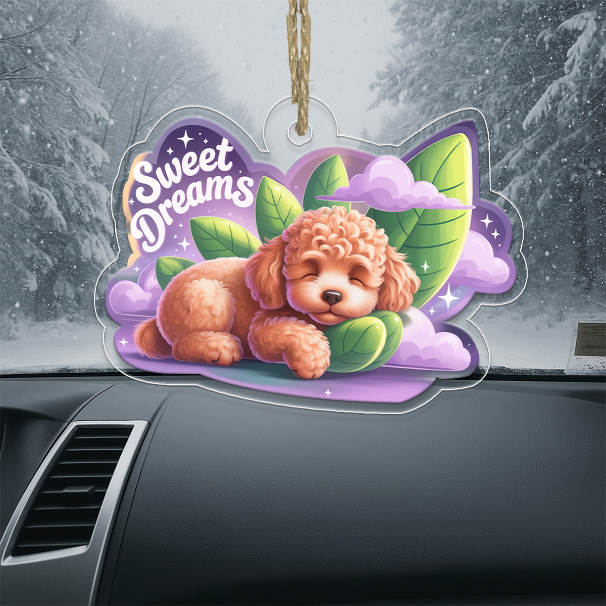Poodle Sleep On Fallen Leaves Acrylic Ornaments