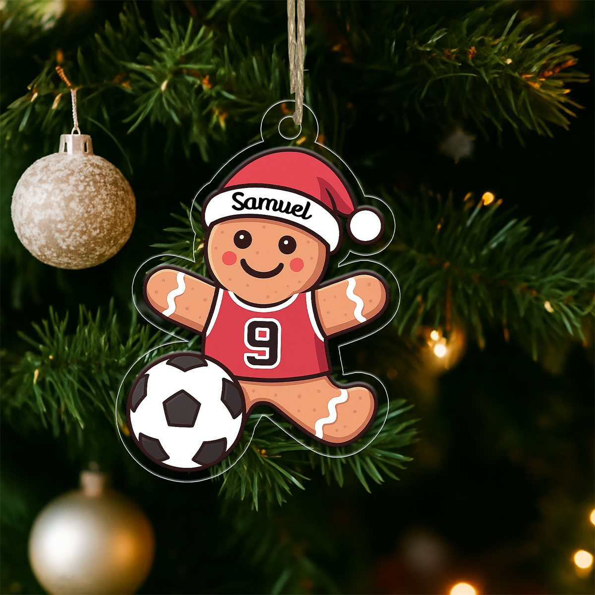 Custom Name Gingerbread Soccer Acrylic Ornament Christmas Gift