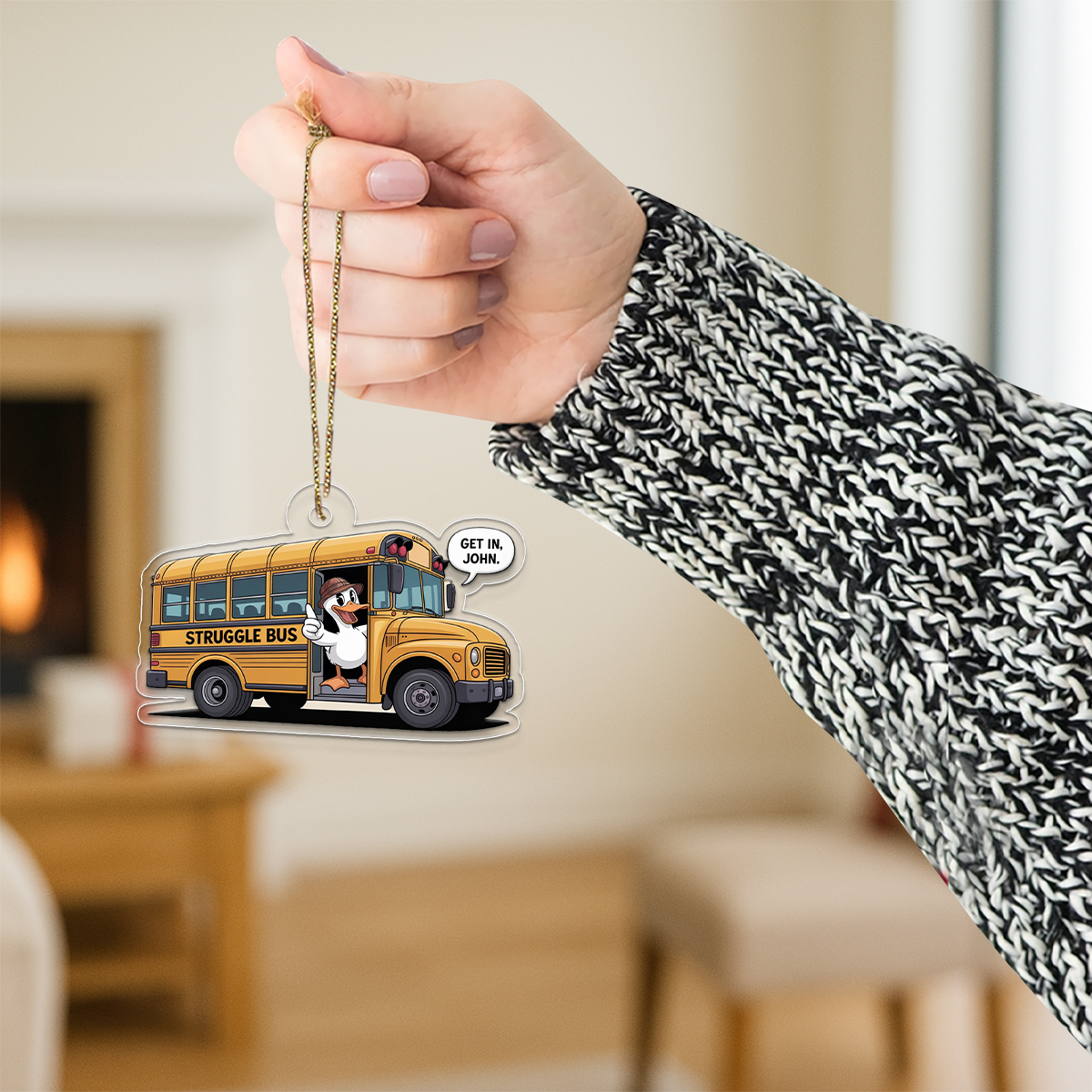 Personalized Get in Struggle Bus Ornament, Funny School Bus Christmas Ornament, Custom Gag Gift, Holiday Humor Decoration