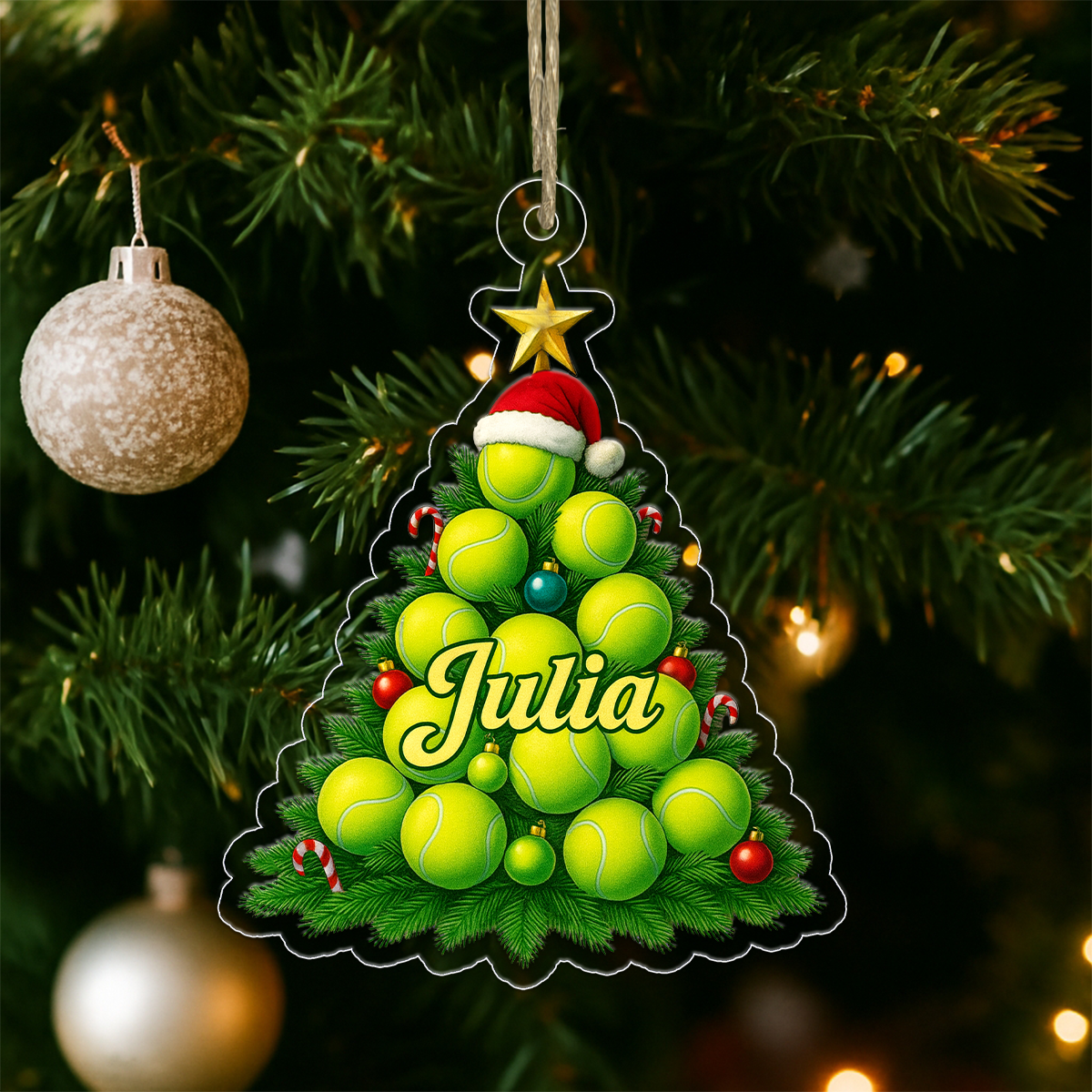 Custom Name Tennis Xmas Tree Acrylic Ornament Christmas Gift