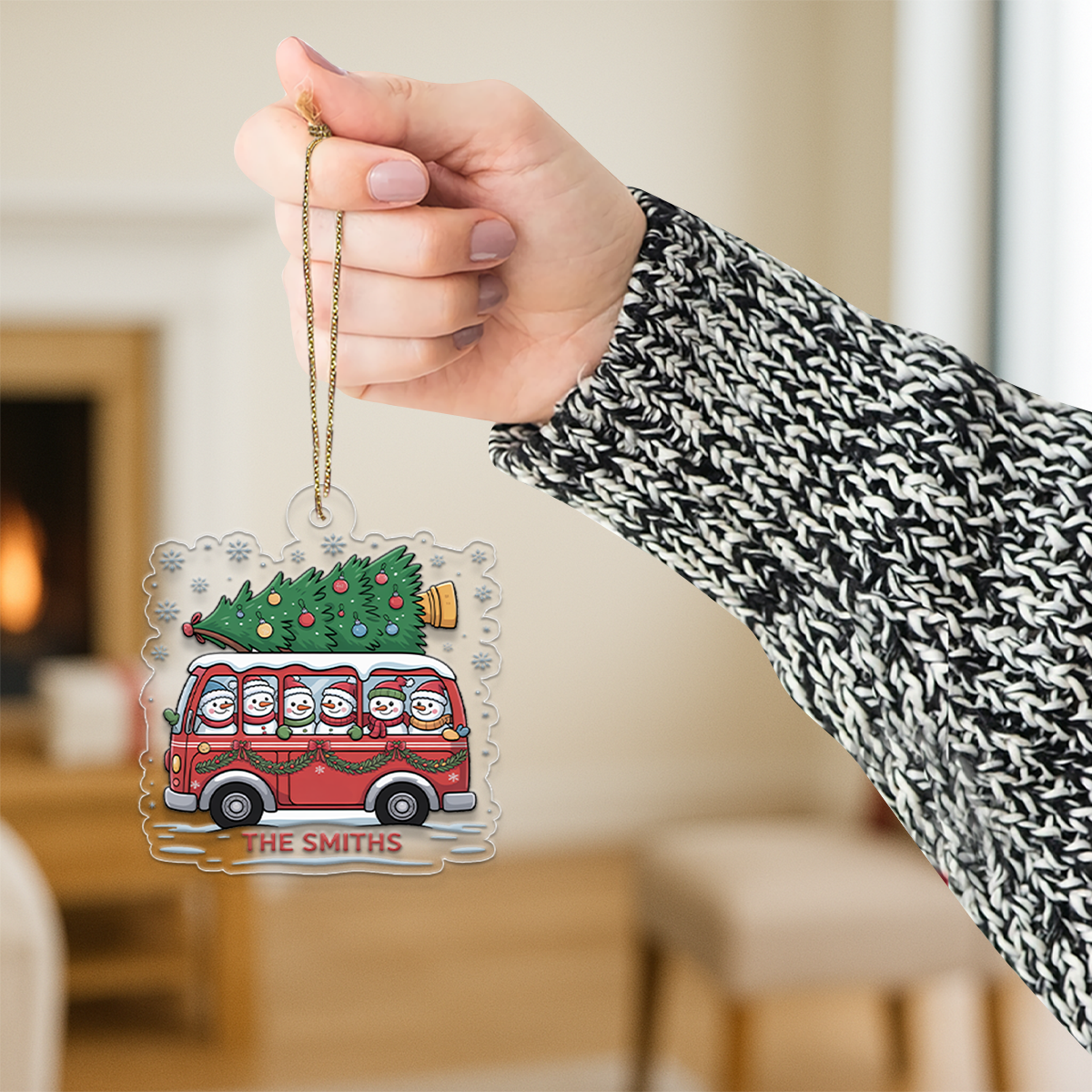 Christmas Tree And Snowmen - Personalized Ornament2