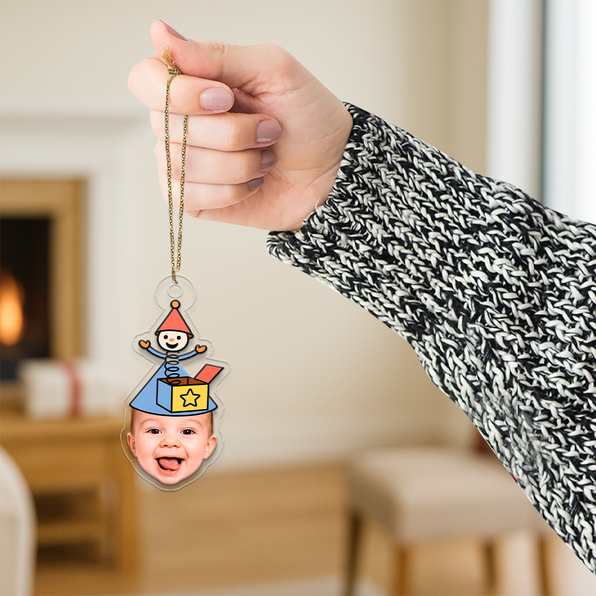 Custom Photo Baby with Funny Hat Ornament, Personalized Baby Christmas Ornament, Cute Holiday Decoration, Family Keepsake Gift