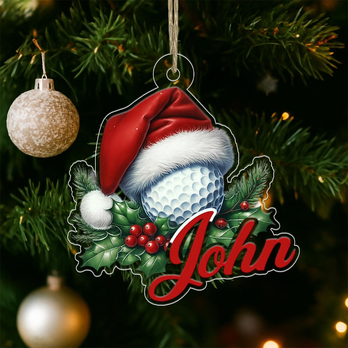 Custom Name Golf Ball Santa Acrylic Ornament Christmas Gift