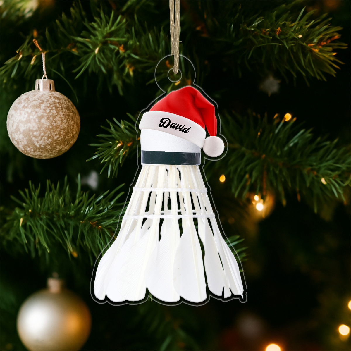 Custom Name Santa Badminton Acrylic Ornament Christmas Gift