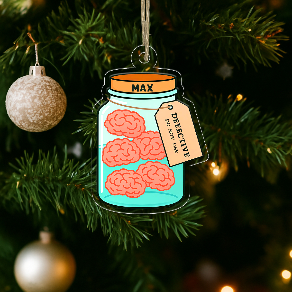 Custom Brain Jar Ornament, Personalized Medical Humor Christmas Ornament, Funny Science Gift, Holiday Keepsake, Brain Gift
