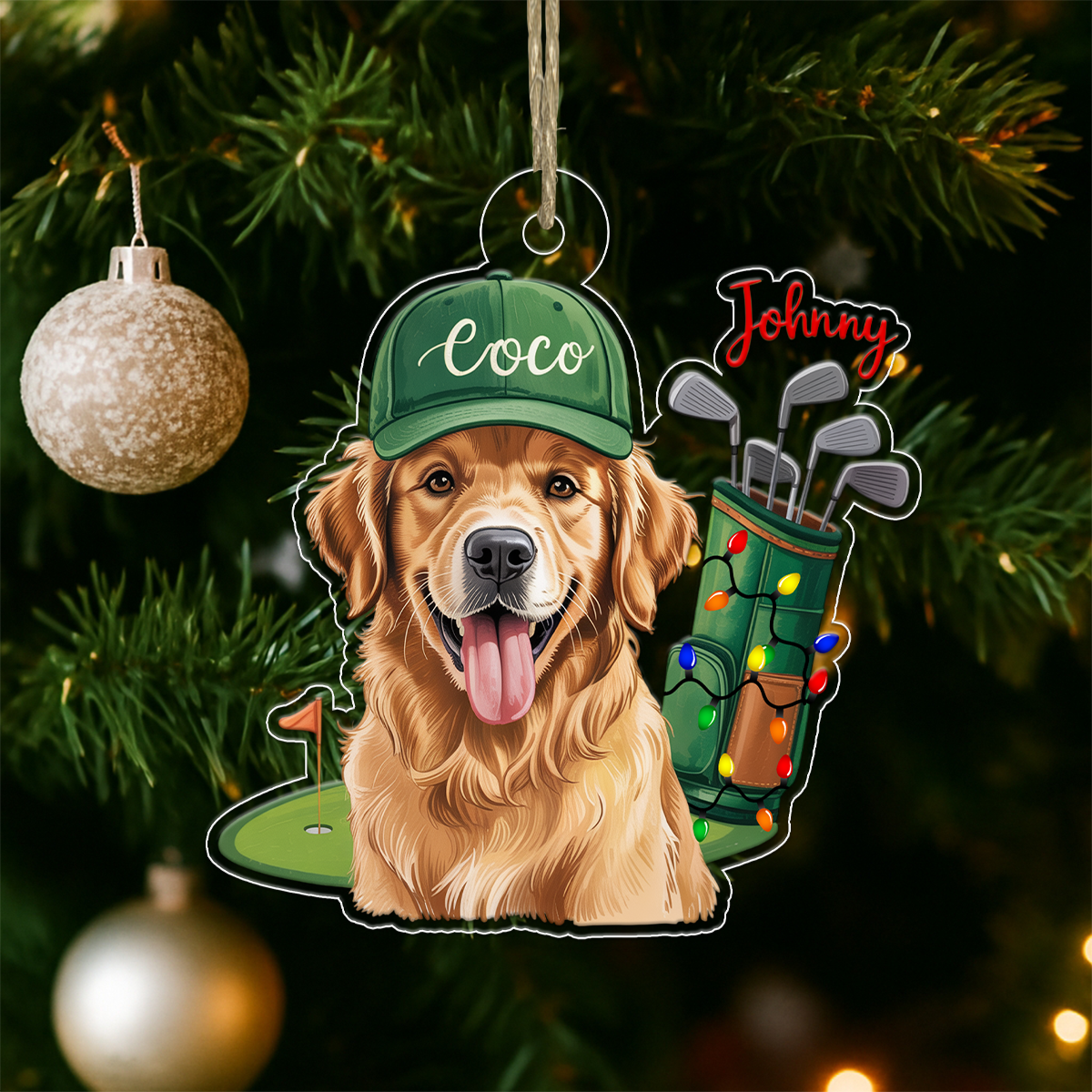 Custom Photo Dog For Golf Lover Acrylic Ornament Christmas Gift