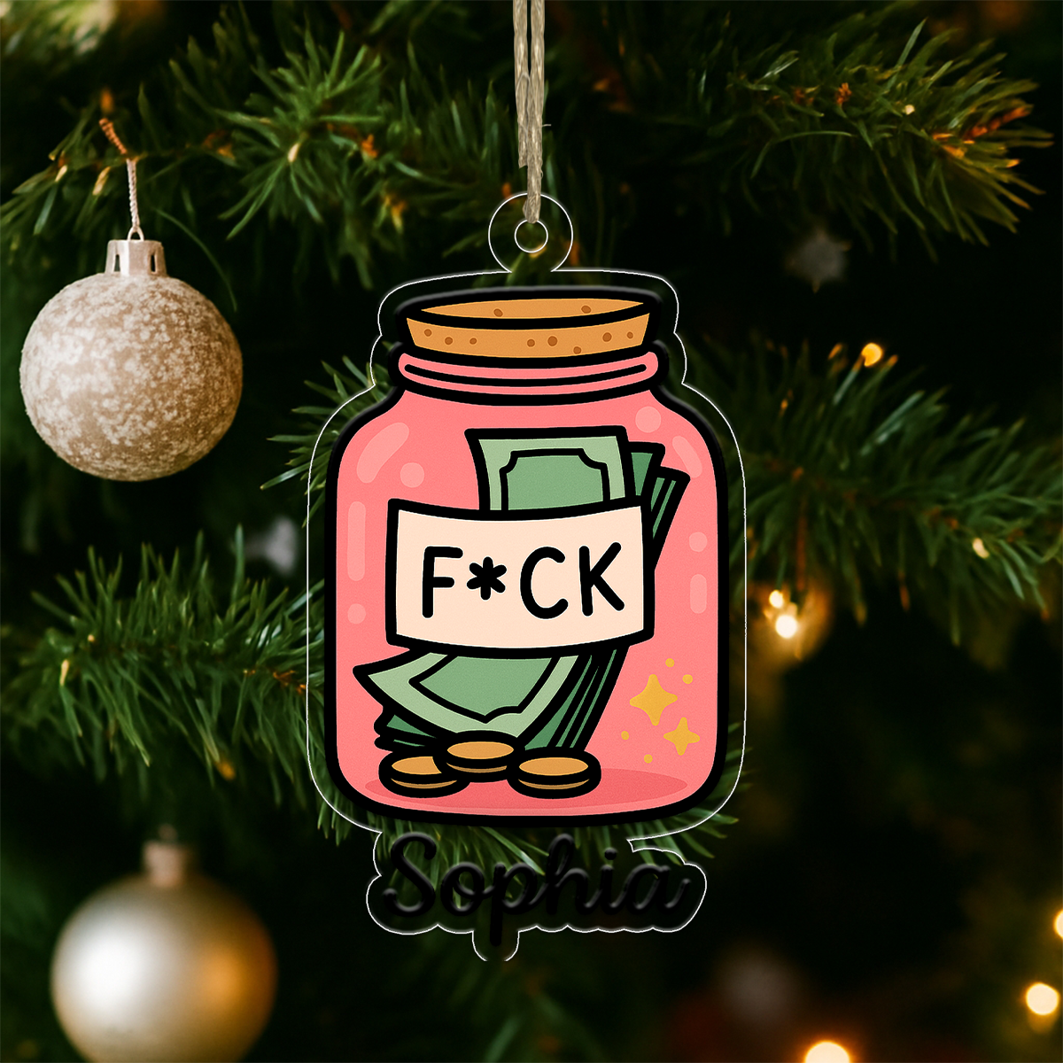 Personalized Funny Swear Jar Ornament, Custom Money Jar Christmas Ornament, Adult Humor Gag Gift, Funny Decoration, Holiday Keepsake