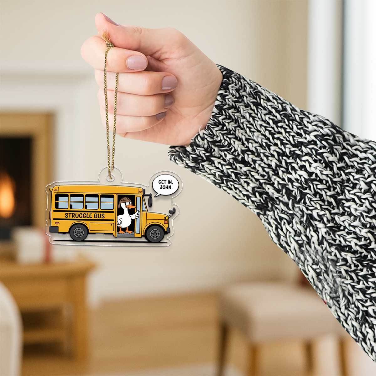 Custom Get in Struggle Bus Ornament, Personalized Funny Christmas Ornament, School Gift, Humor Gag Ornament, Holiday Decoration