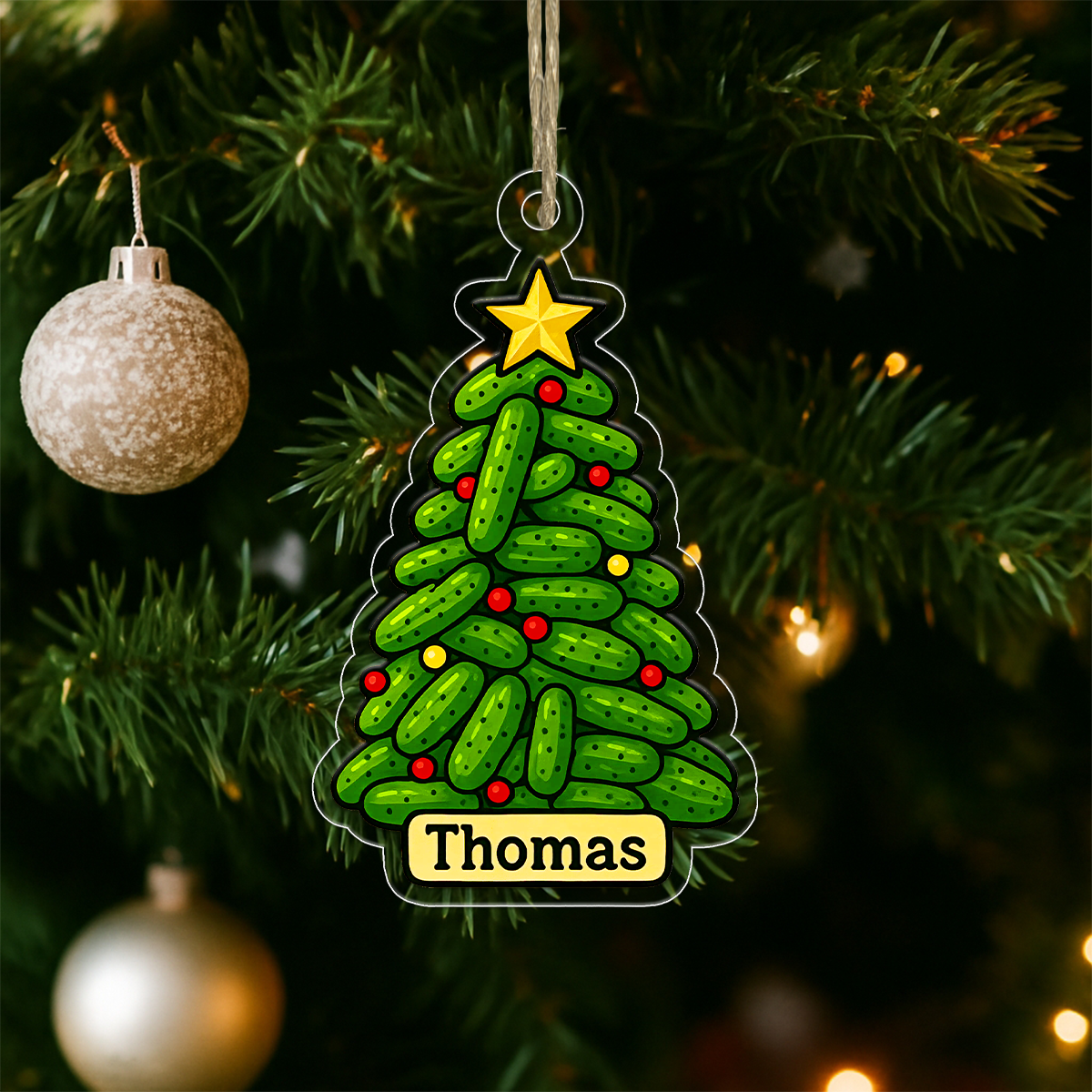 Personalized Pickle Christmas Tree Ornament, Custom Funny Holiday Ornament, Gift for Pickle Lovers, Christmas Decoration, Holiday Keepsake