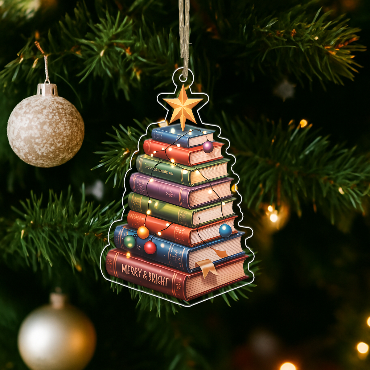 Custom Name Bookstack Christmas Ornament 1 Acrylic Ornament Christmas Gift