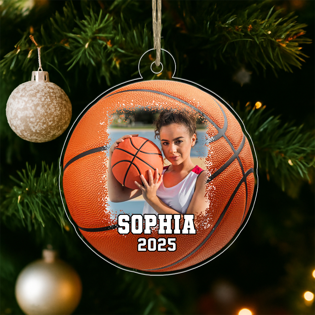 Custom Photo Basketball Player With Name And Number Acrylic Ornament Christmas Gift