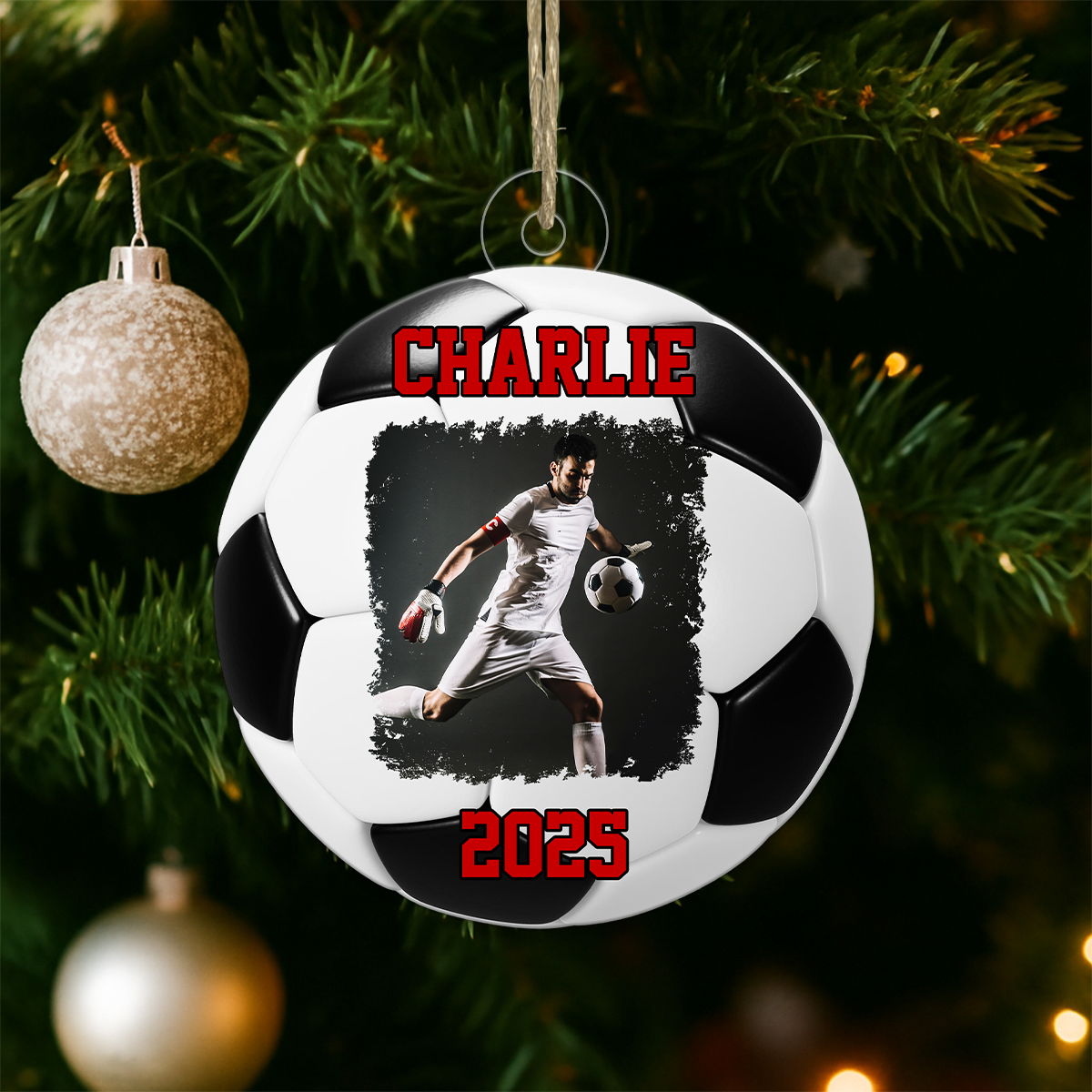 Custom Photo Soccer Player Acrylic Ornament Christmas Gift