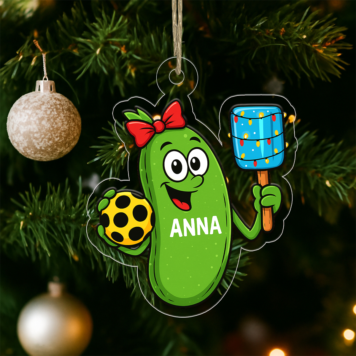 Custom Name Pickleball Girl Acrylic Ornament Christmas Gift
