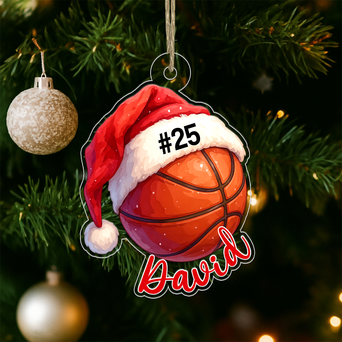 Custom Name Basketball Santa Hat Acrylic Ornament Christmas Gift