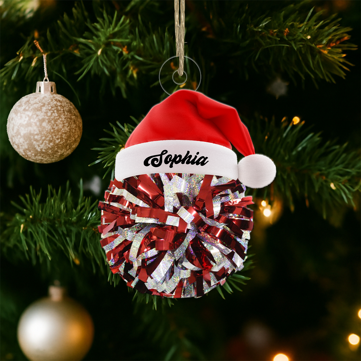 Custom Name Santa Cheerleader Acrylic Ornament Christmas Gift