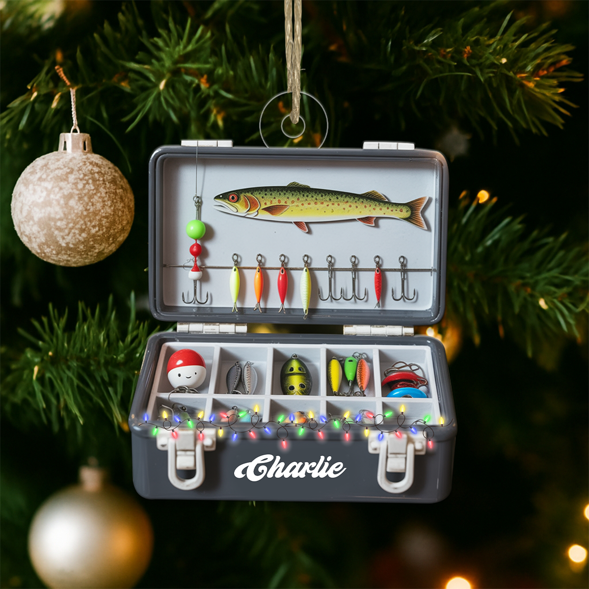 Custom Name Fishing Tackle Box Acrylic Ornament Christmas Gift