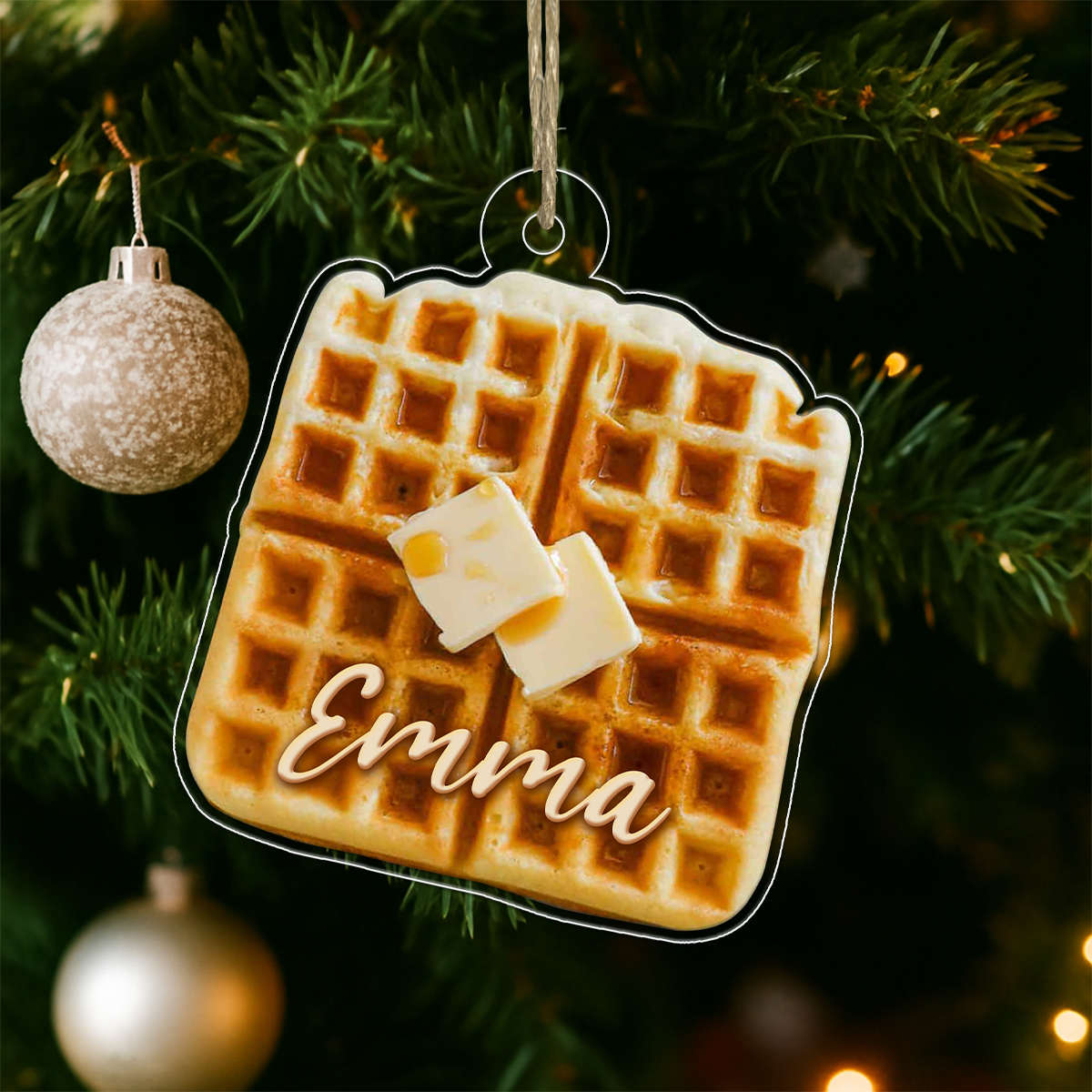 Custom Name Waffe With Butter Acrylic Ornament Christmas Gift