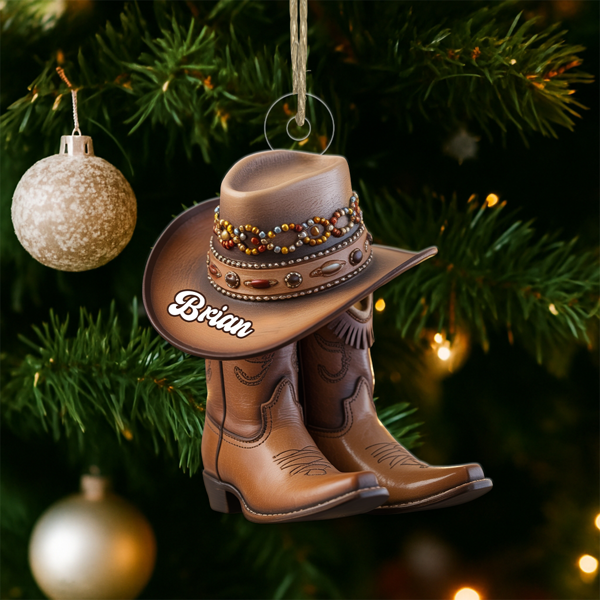 Custom Name Cowboy Boots Acrylic Ornament Christmas Gift