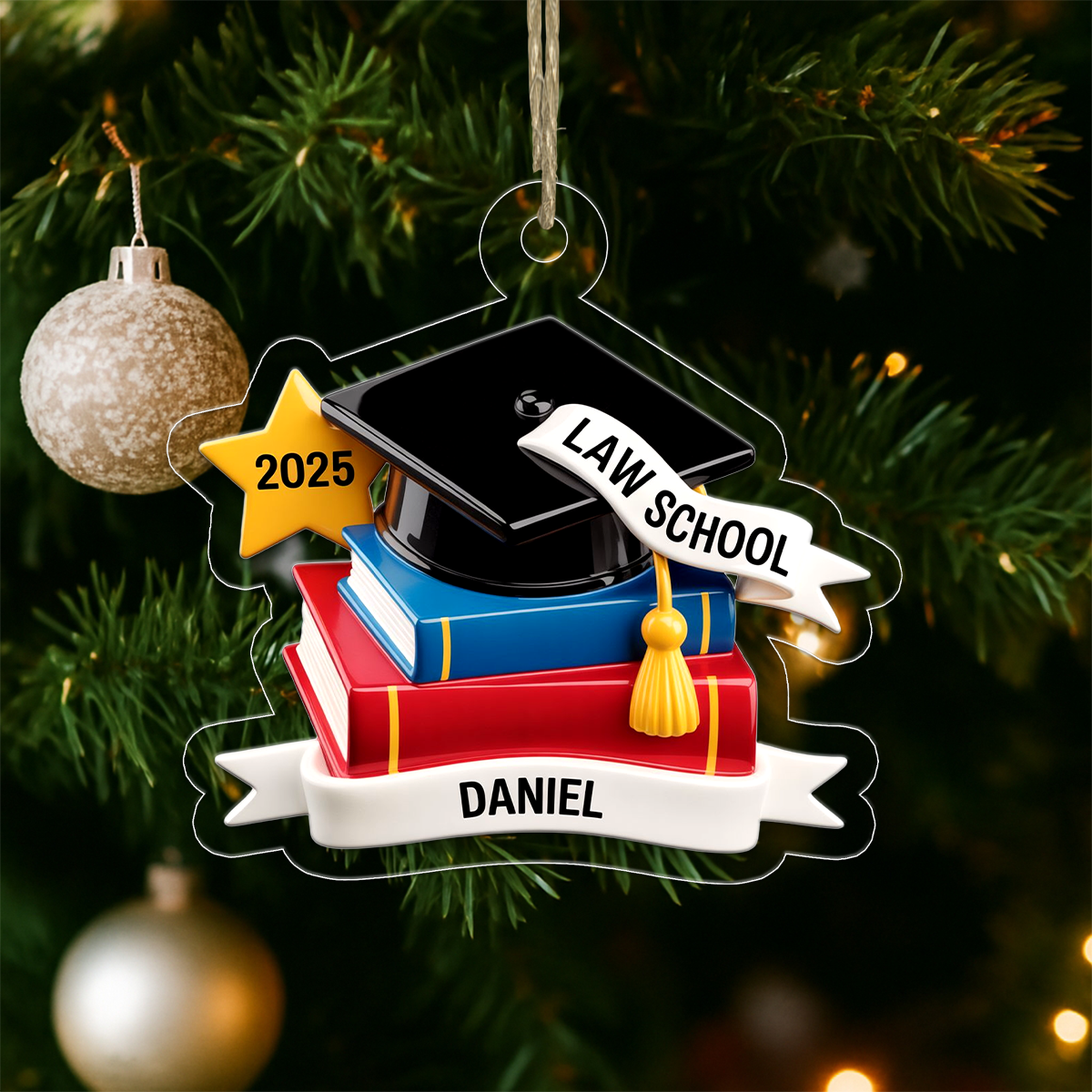 Custom Graduation Cap Ornament with Books, Personalized Graduation Ornament, Graduation Gift, Christmas Keepsake, Holiday Decoration