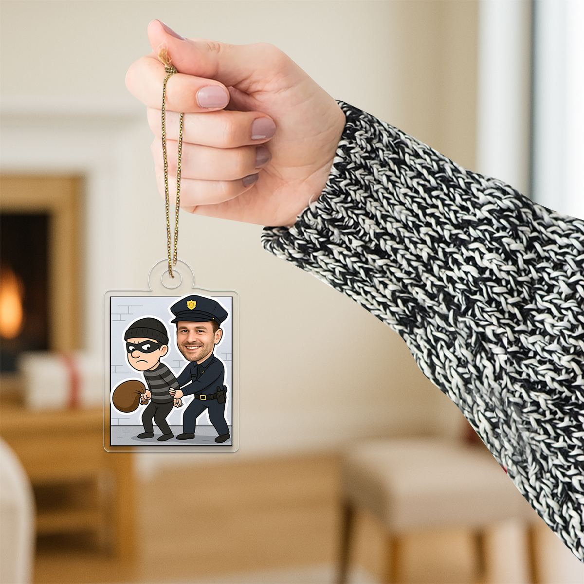Custom Photo Police Caught the Thief Ornament, Personalized Law Enforcement Christmas Ornament, Police Officer Holiday Gift