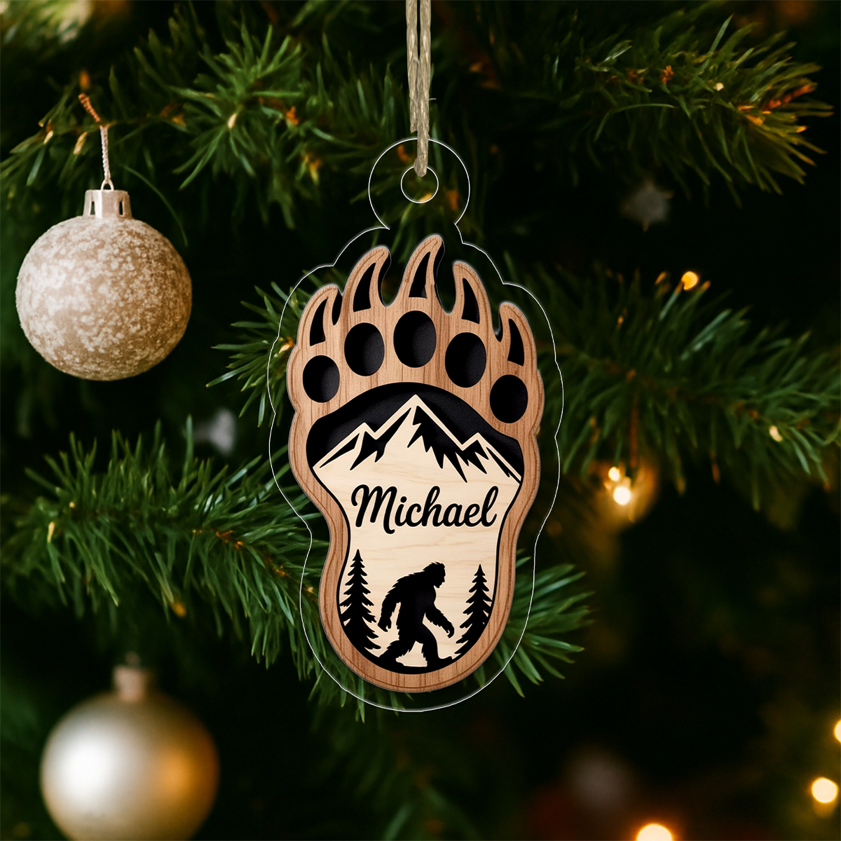 Personalized Bigfoot Ornament, Custom Sasquatch Christmas Ornament, Cryptid Lover Gift, Outdoor Adventure Ornament, Unique Holiday Keepsake