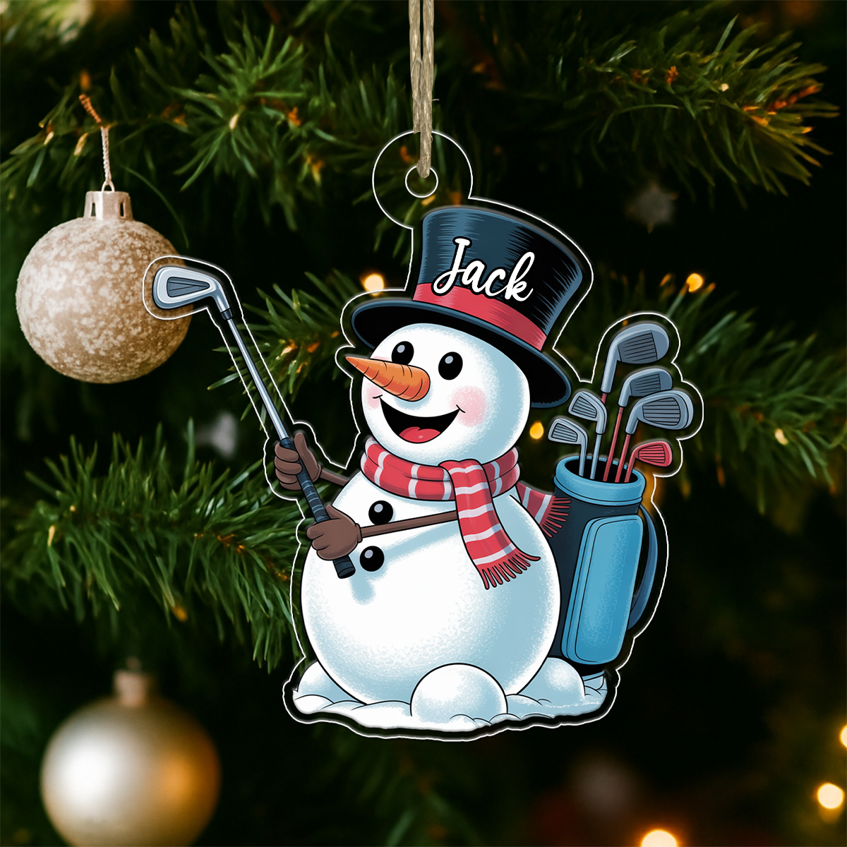 Custom Name Golf Player Snowman Acrylic Ornament Christmas Gift