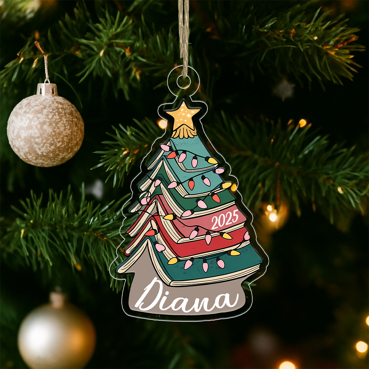 Custom Name Book Xmas Tree 2025 Acrylic Ornament Christmas Gift