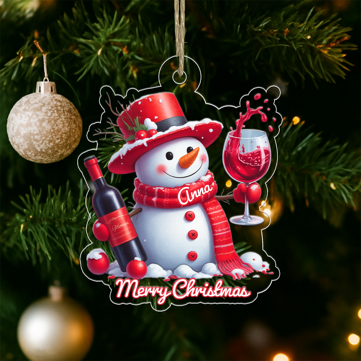 Custom Name Wine Lover Snowman