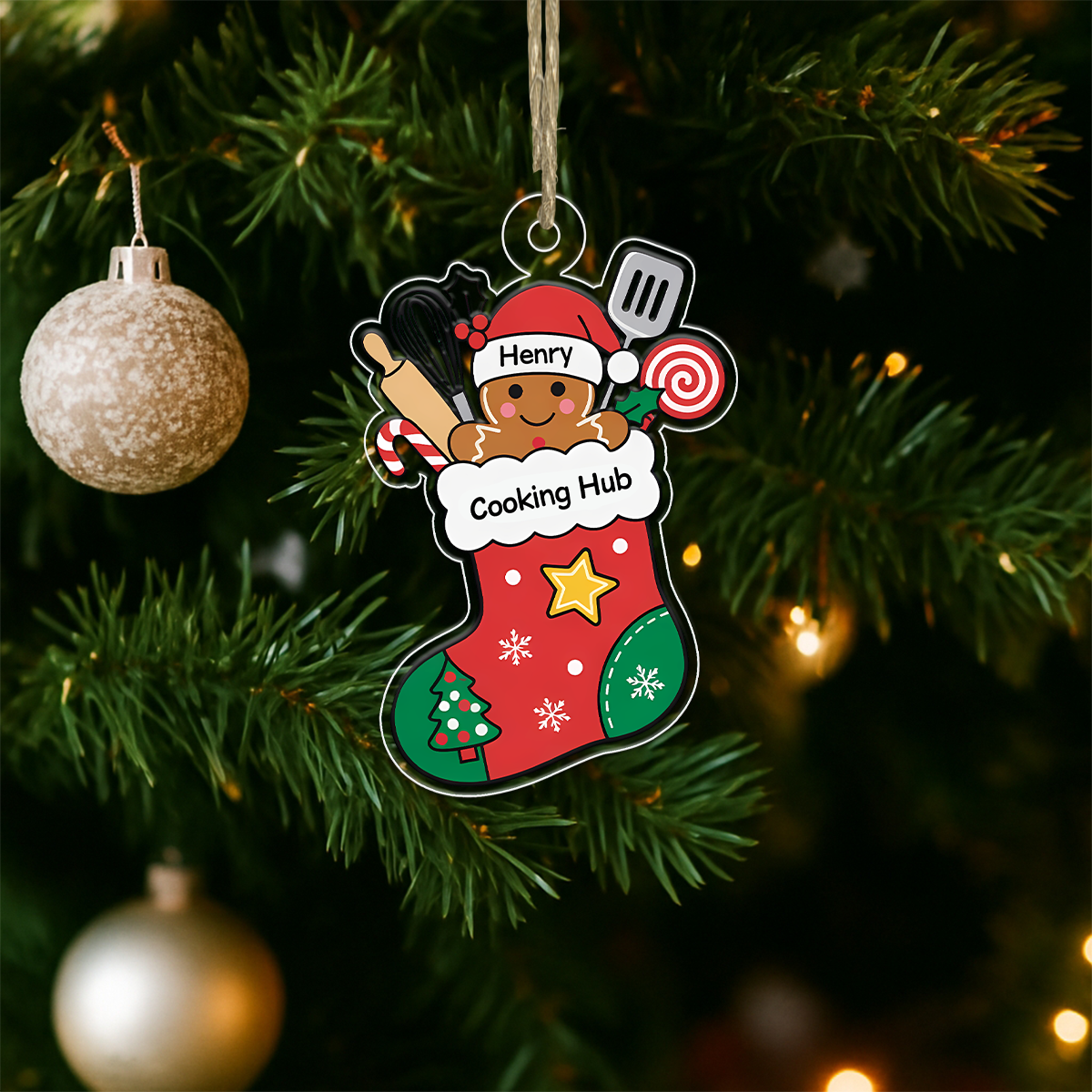 Custom Name Cooking Hub Christmas Stocking Acrylic Ornament Christmas Gift