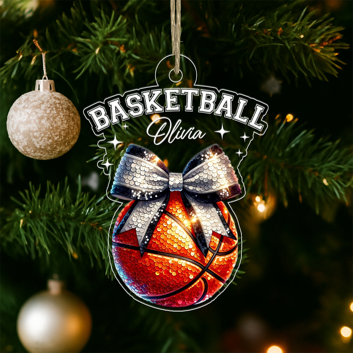 Custom Name Basketball Girl And Woman Acrylic Ornament Christmas Gift