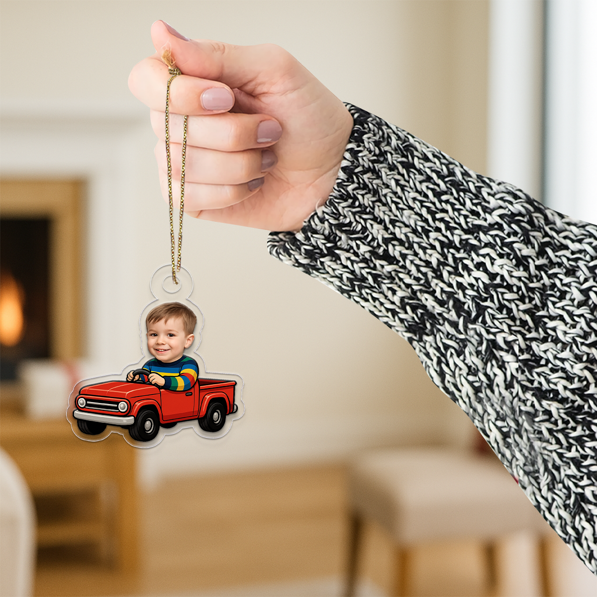 Personalized Red Truck Ornament with Custom Face Photo, Funny Christmas Ornament, Holiday Keepsake, Kids Ornament