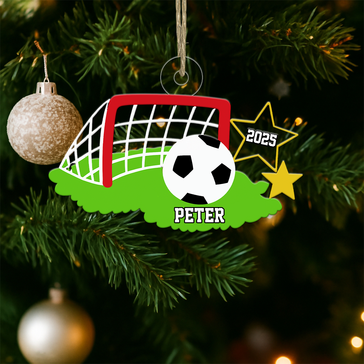 Custom Name Soccer Goal Acrylic Ornament Christmas Gift