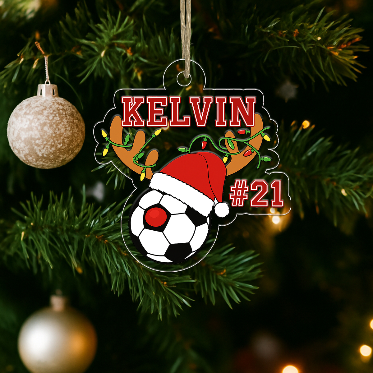 Custom Name And Number Soccer Acrylic Ornament Christmas Gift