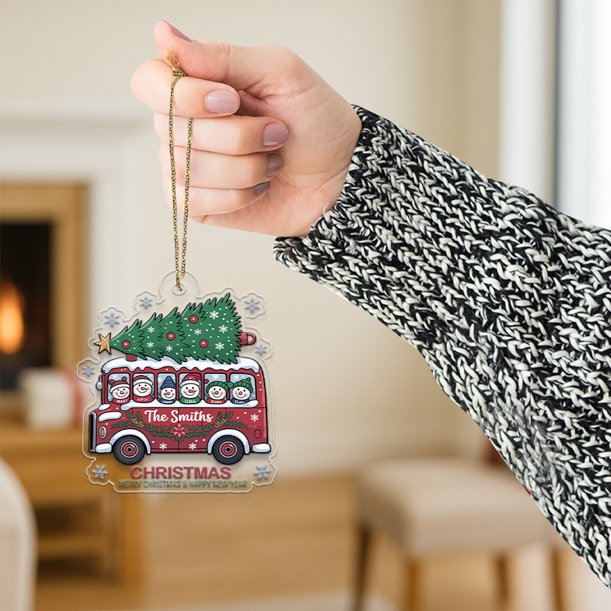 Christmas Tree And Snowmen - Personalized Ornament