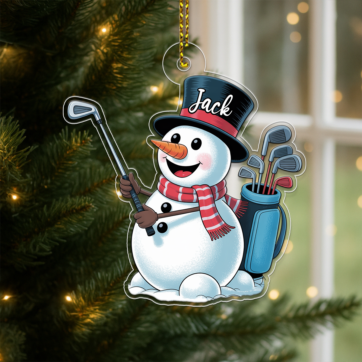 Custom Name Golf Player Snowman Acrylic Ornament Christmas Gift